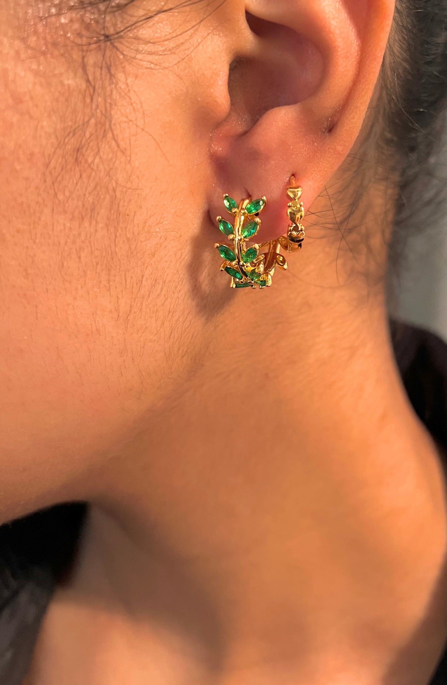 Zurich Row Of Hearts Gold Huggie Hoop Earrings