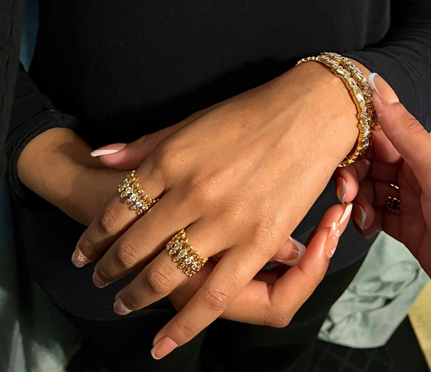 Doha Crystal Triple Band Gold Ring