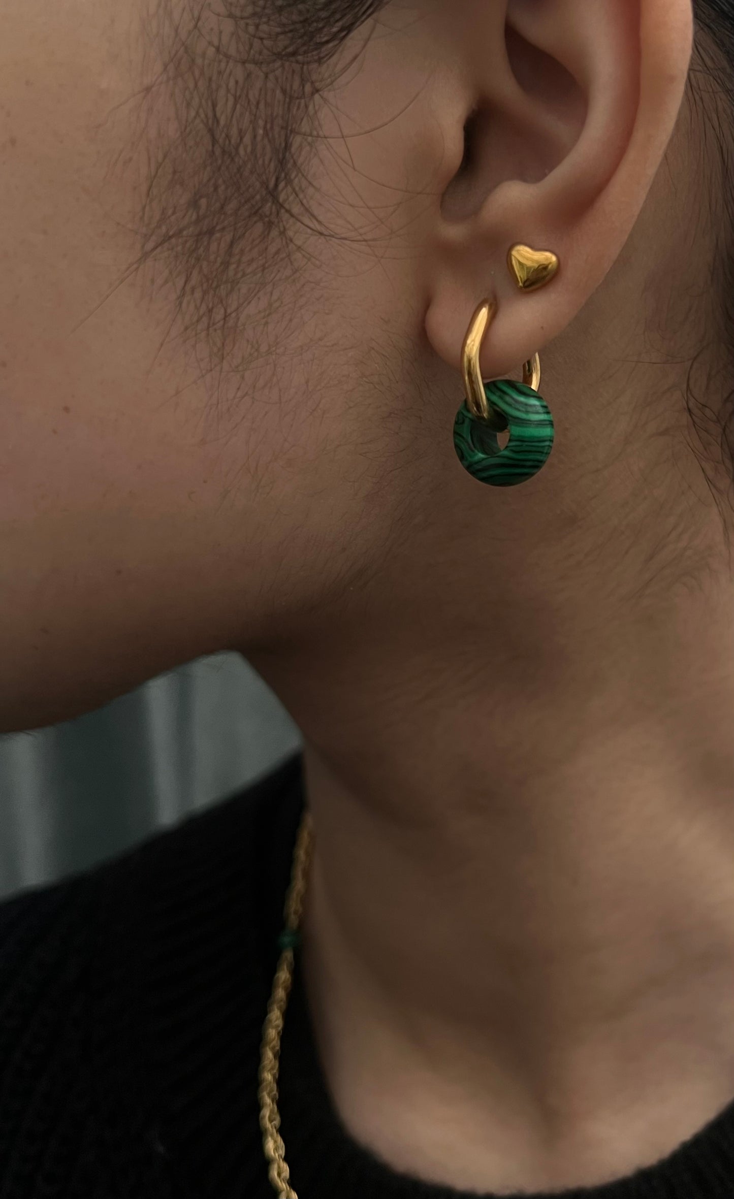 Copenhagen Emerald Green Malachite Charm Hexagon Hoop Earrings