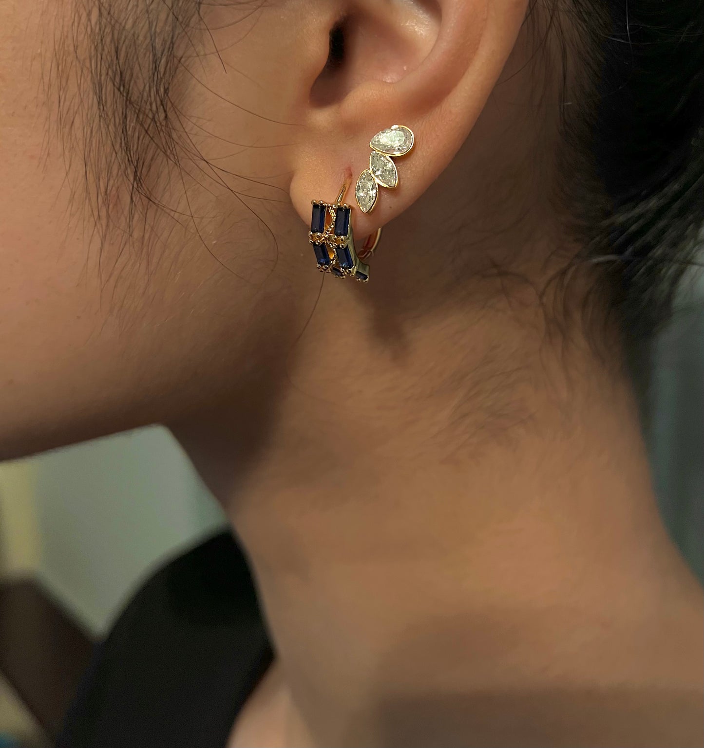 Saint Tropez Silver Crystal Angel Wings Gold Stud Earrings