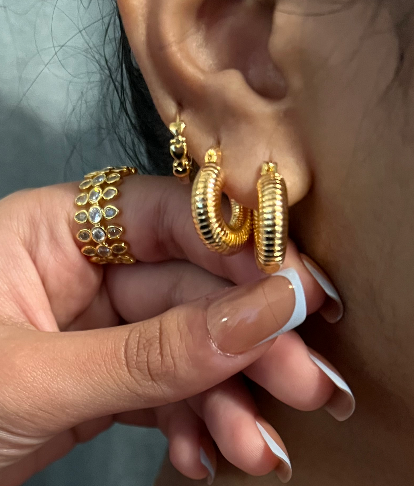 Zurich Row Of Hearts Gold Huggie Hoop Earrings
