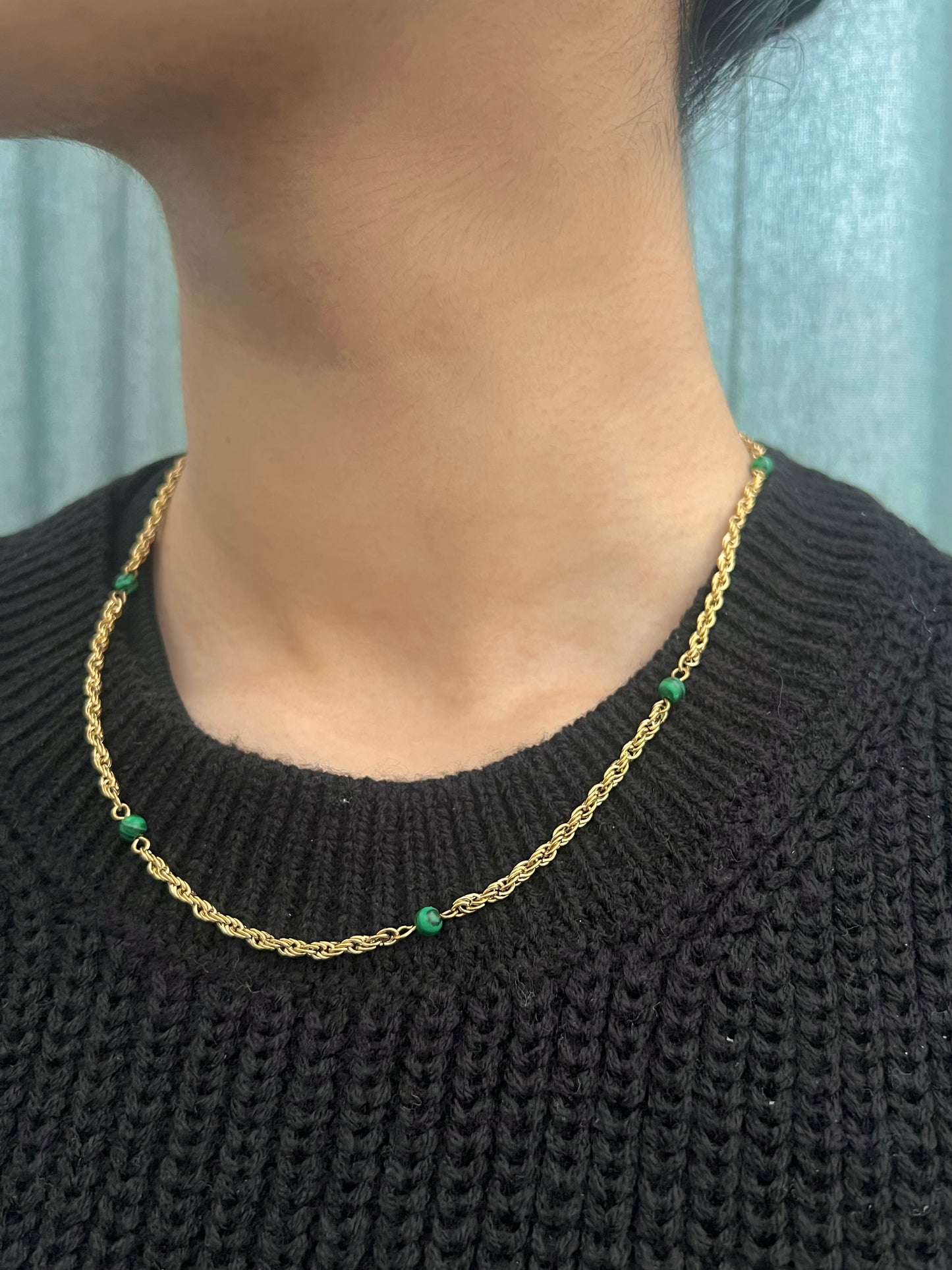 Rio Emerald Green Malachite Beaded Rope Chain Necklace