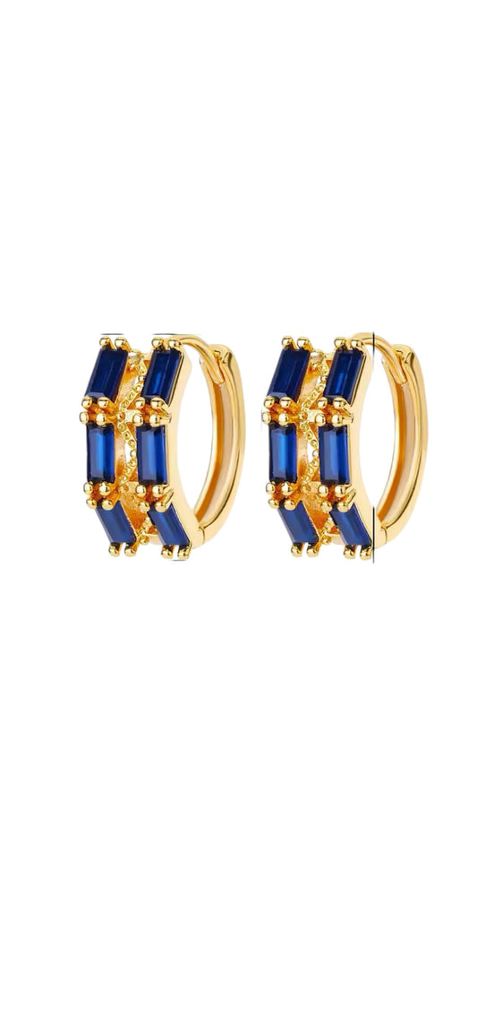 Casablanca Navy Crystal Double Pavé Gold Huggie Hoop Earrings