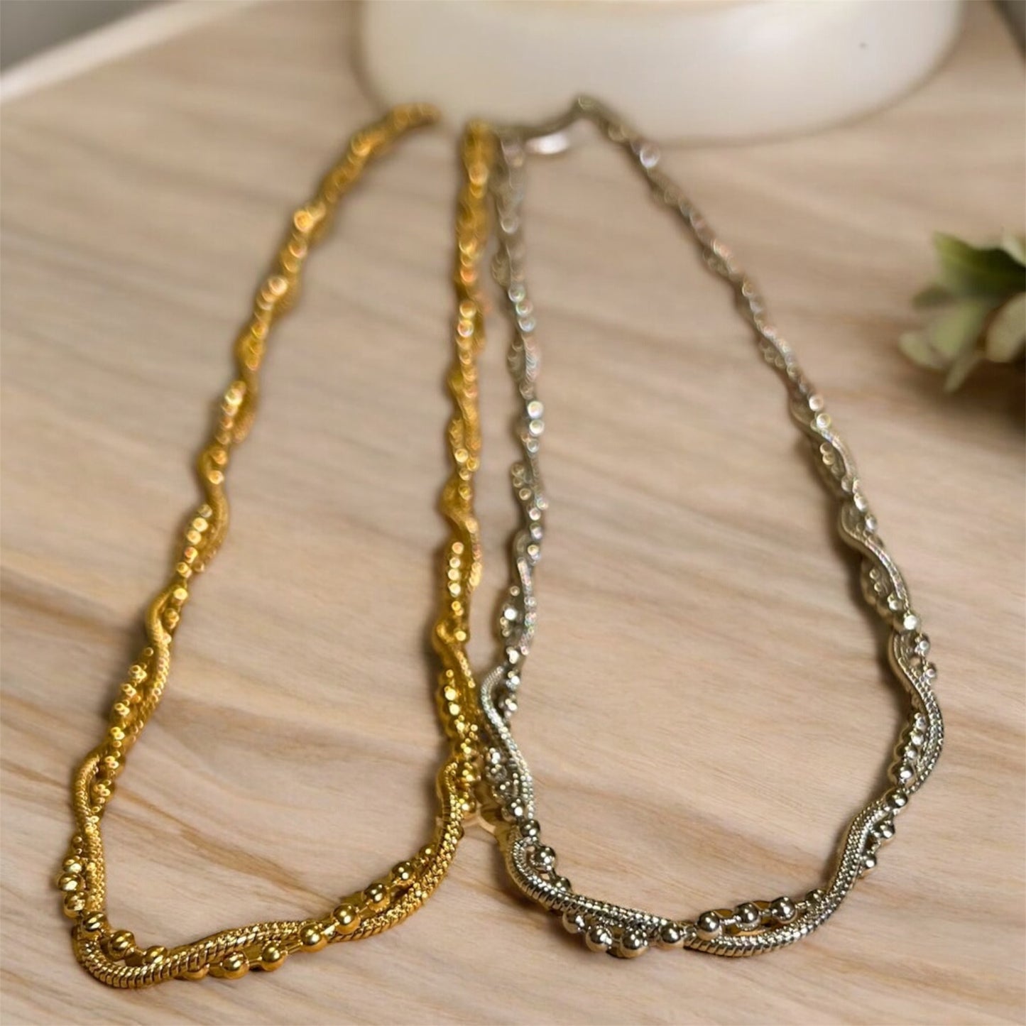 Milan Double Twisted Bead & Snake Chain Necklace