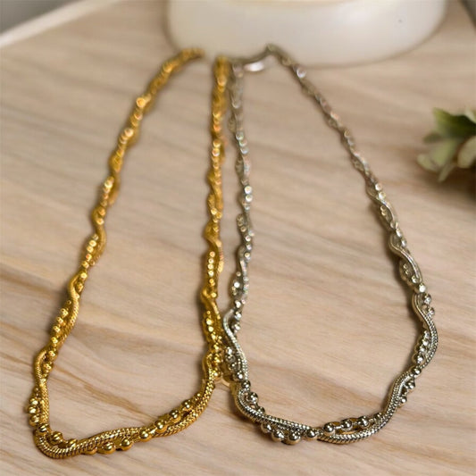 Milan Double Twisted Bead & Snake Chain Necklace