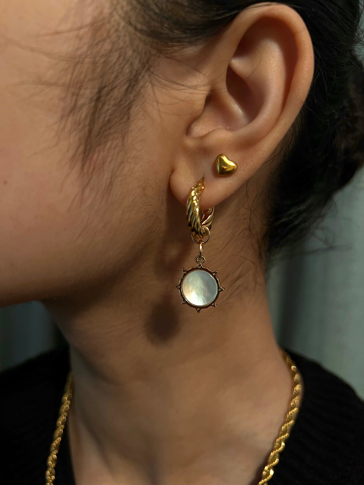 Sydney Star Shell Charm Gold Rope Chunky Huggie Hoop Earrings