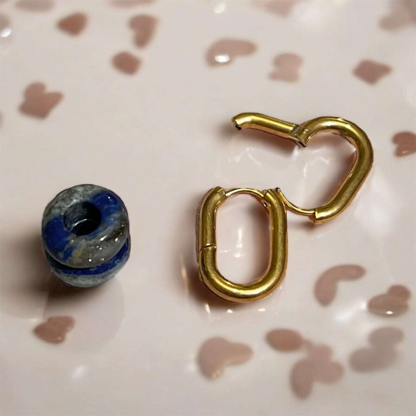 Barcelona Blue Lapis Lazuli Charm Gold Oval Hoop Earrings