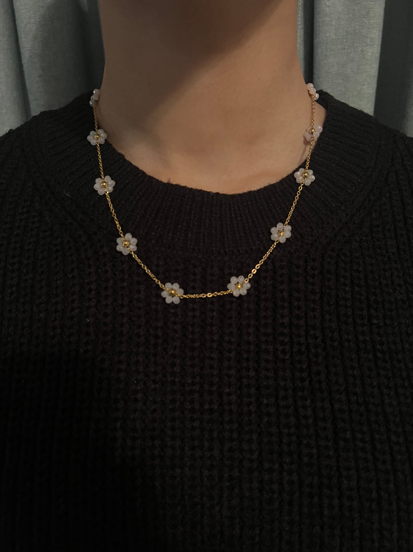 Kyoto Cherry Blossom Pink Flower Bead Drape Y Chain Necklace
