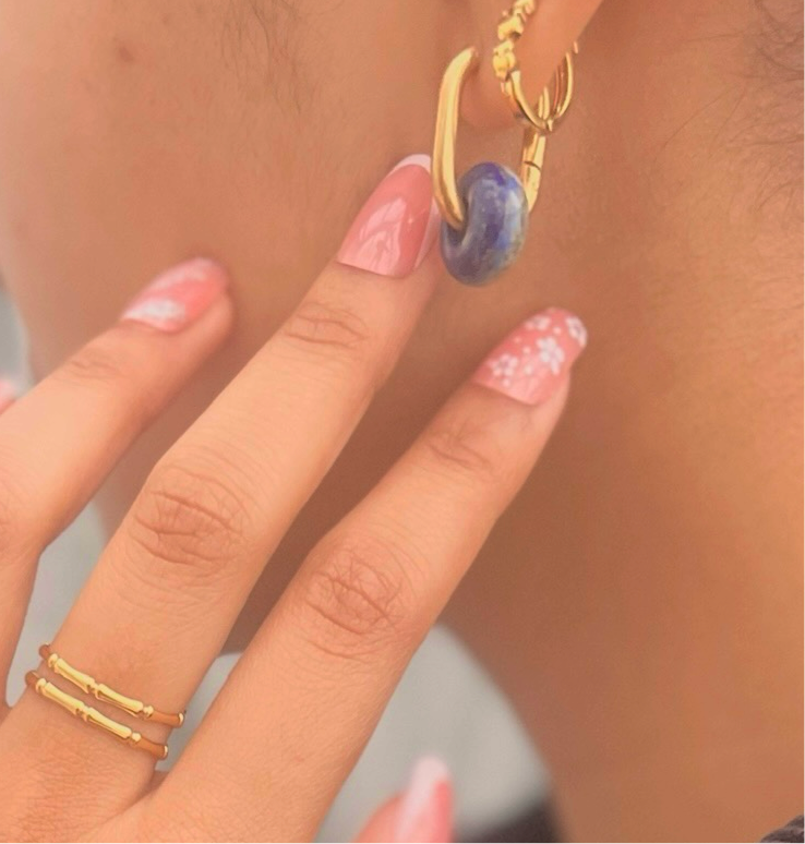 Barcelona Blue Lapis Lazuli Charm Gold Oval Hoop Earrings