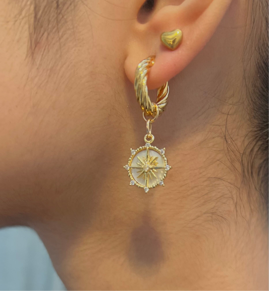 Sydney Star Shell Charm Gold Rope Chunky Huggie Hoop Earrings