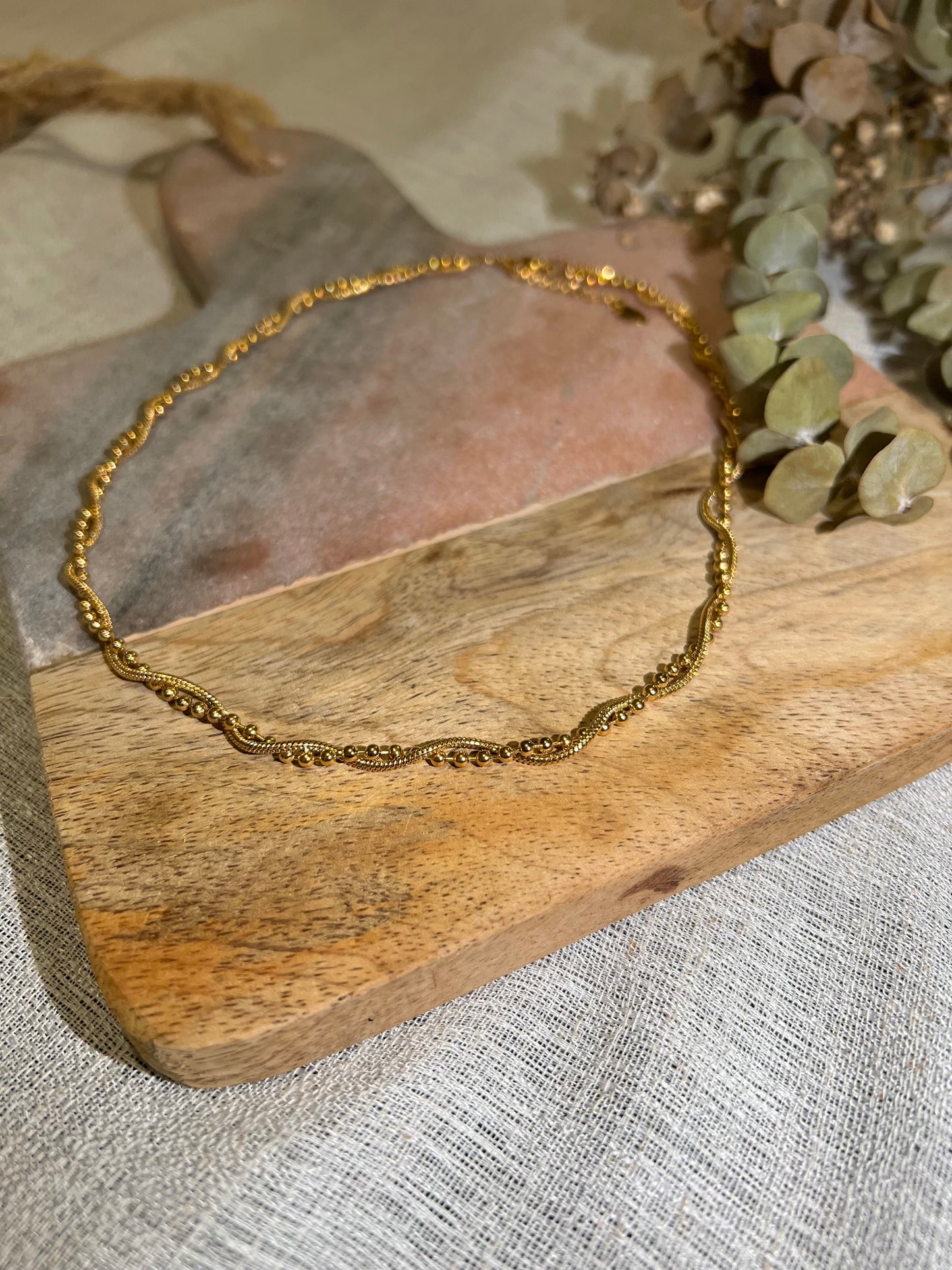 Milan Double Twisted Bead & Snake Chain Necklace