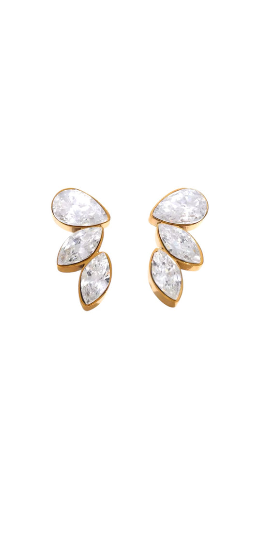 Saint Tropez Silver Crystal Angel Wings Gold Stud Earrings