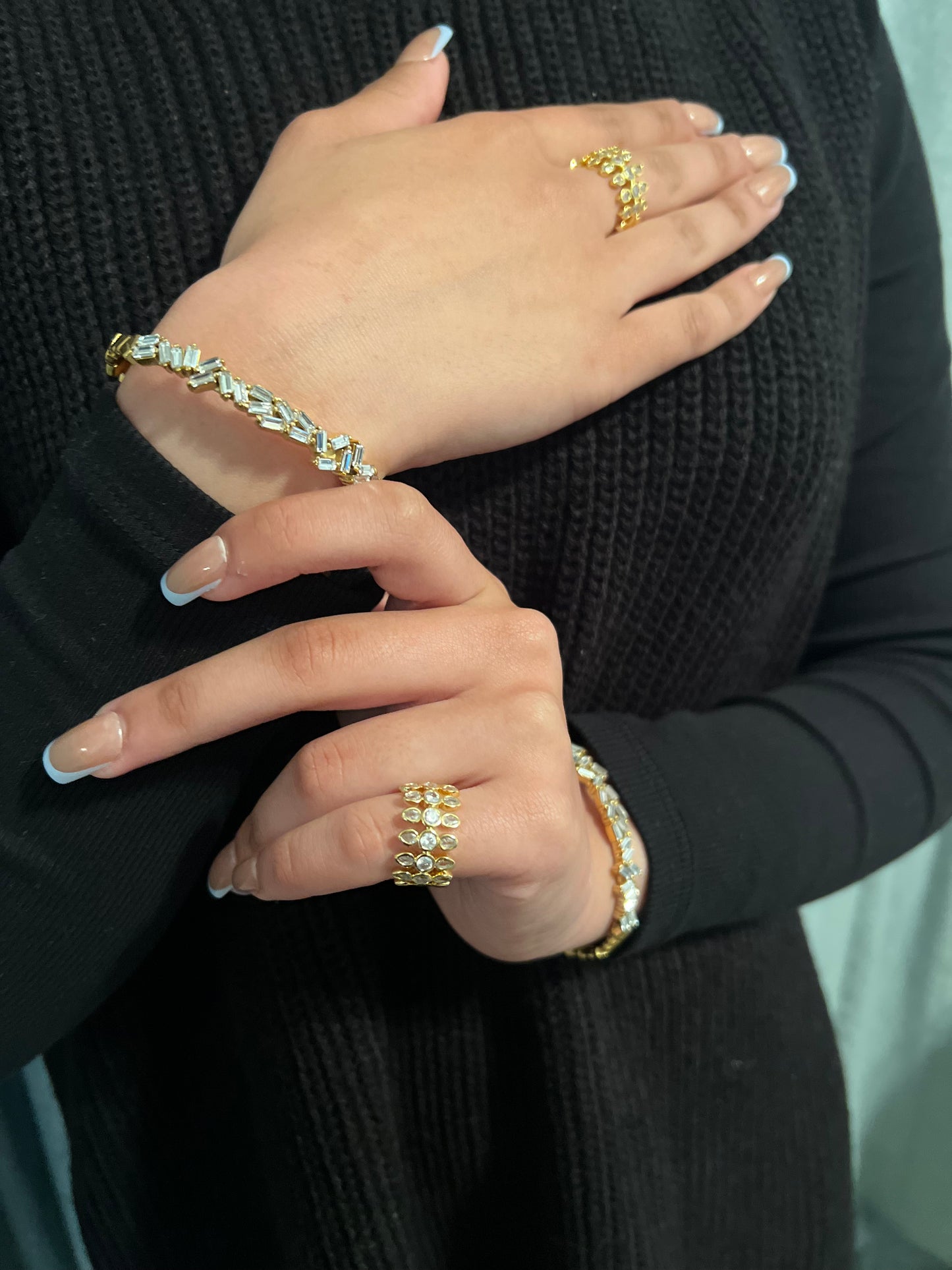 Riyadh Silver Cluster Crystal Gold Bangle