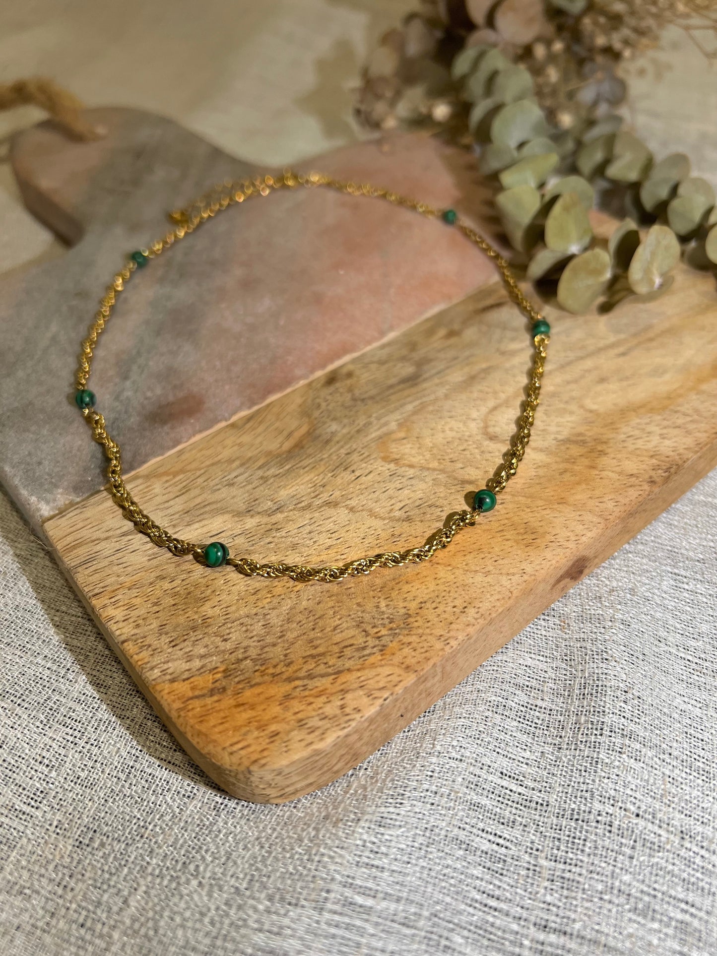 Rio Emerald Green Malachite Beaded Rope Chain Necklace