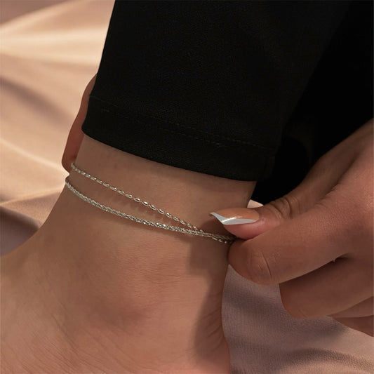 Monaco Silver Double Layer Thin Anklet
