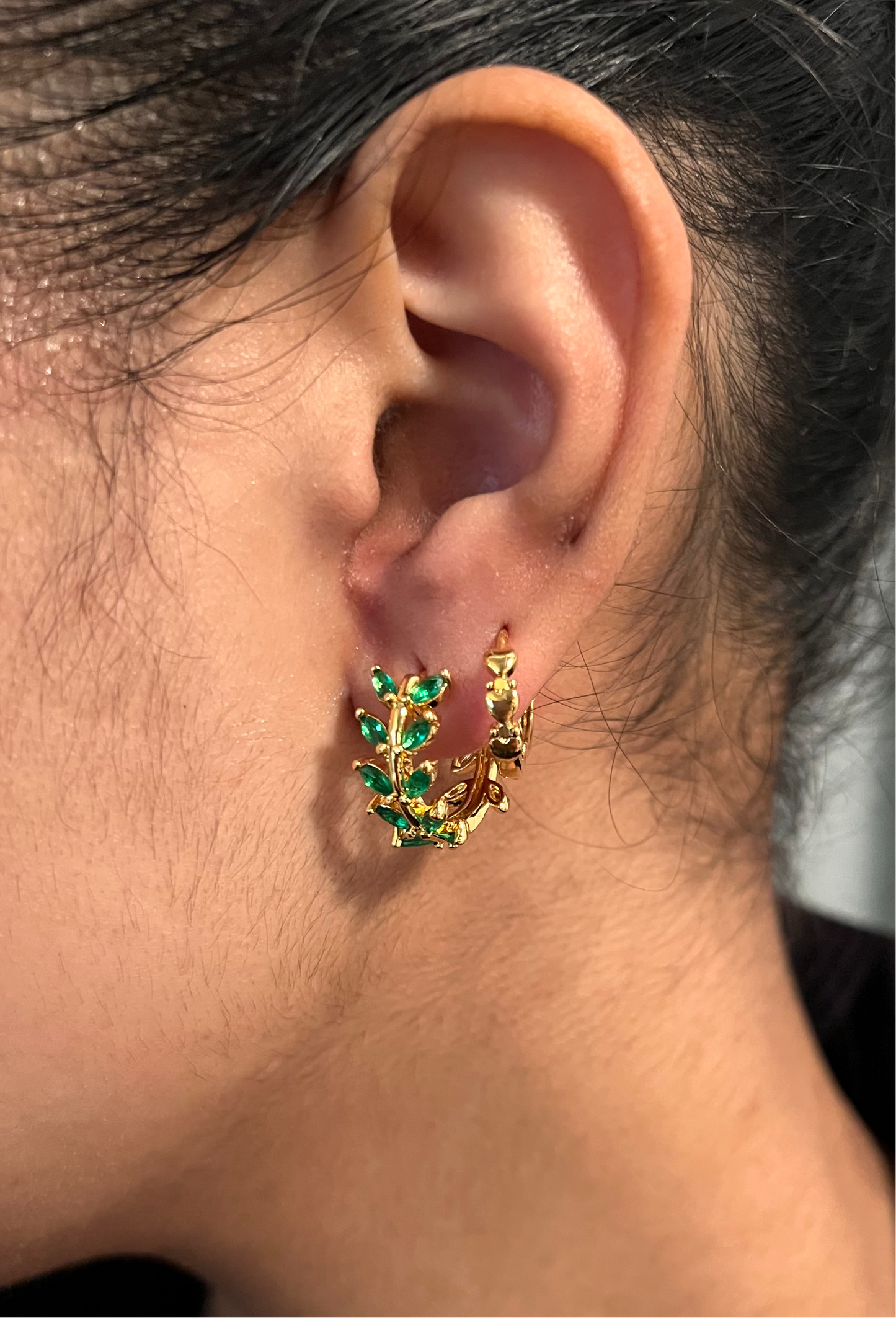 Zurich Row Of Hearts Gold Huggie Hoop Earrings