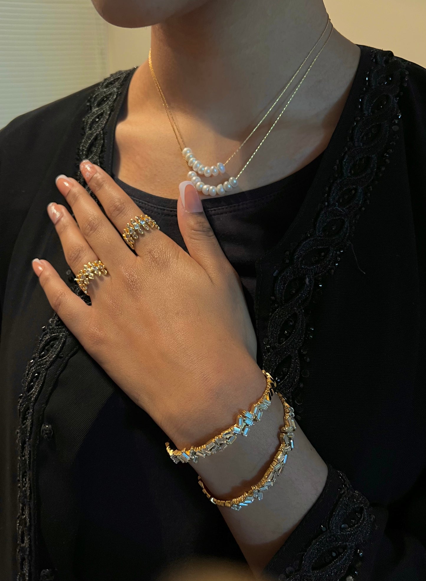 Riyadh Silver Cluster Crystal Gold Bangle