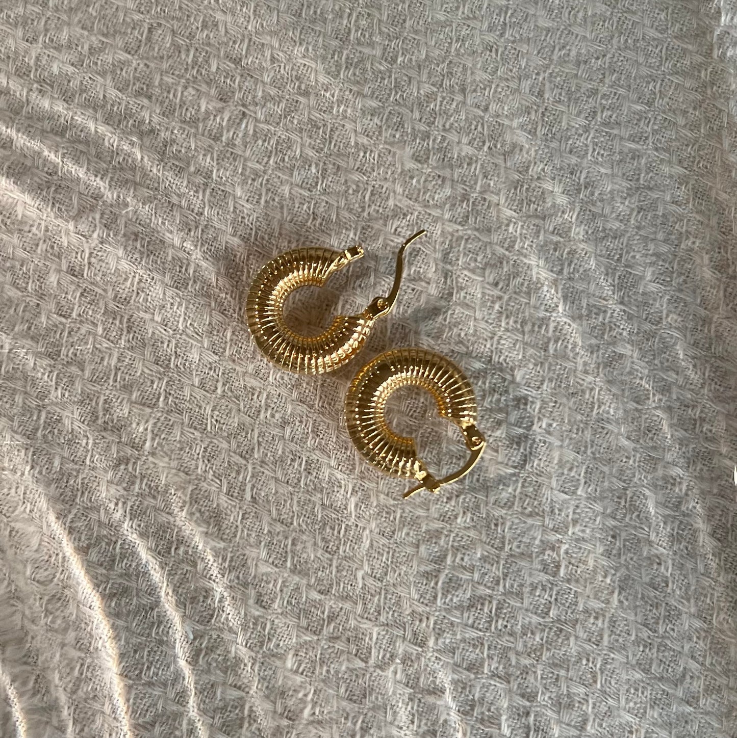 Rhodes Ribbed Gold Textured Chunky Hoop Earrings
