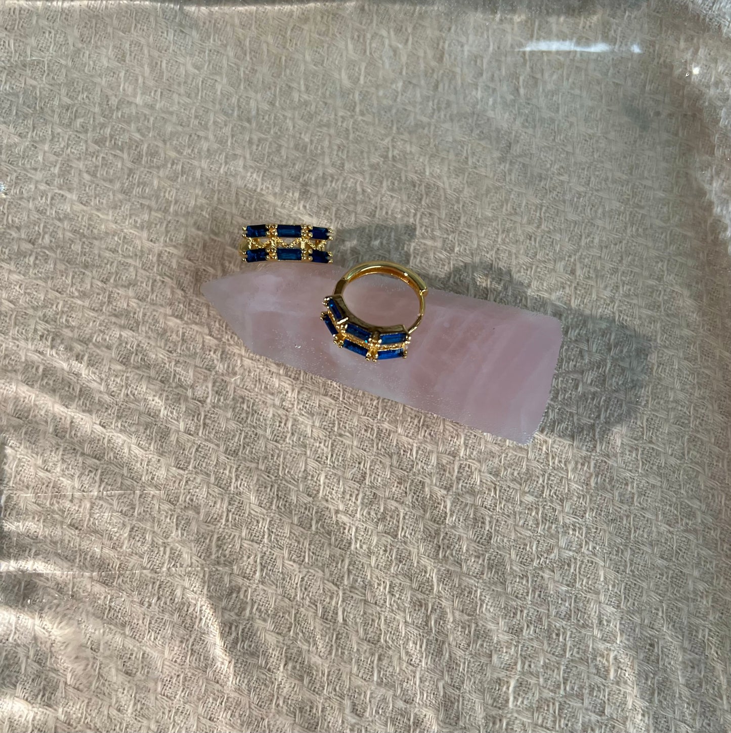 Casablanca Navy Crystal Double Pavé Gold Huggie Hoop Earrings