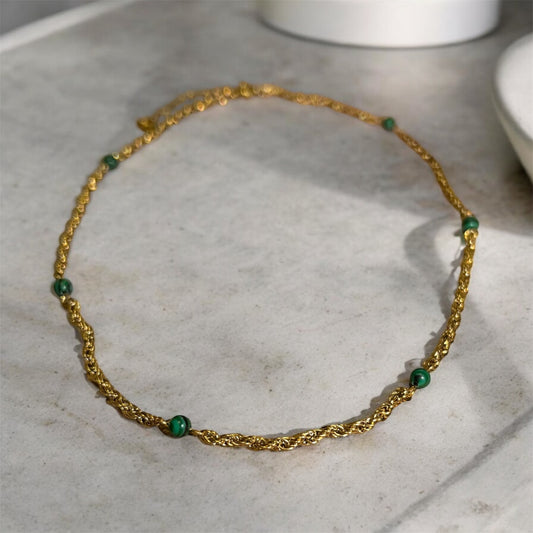 Rio Emerald Green Malachite Beaded Rope Chain Necklace
