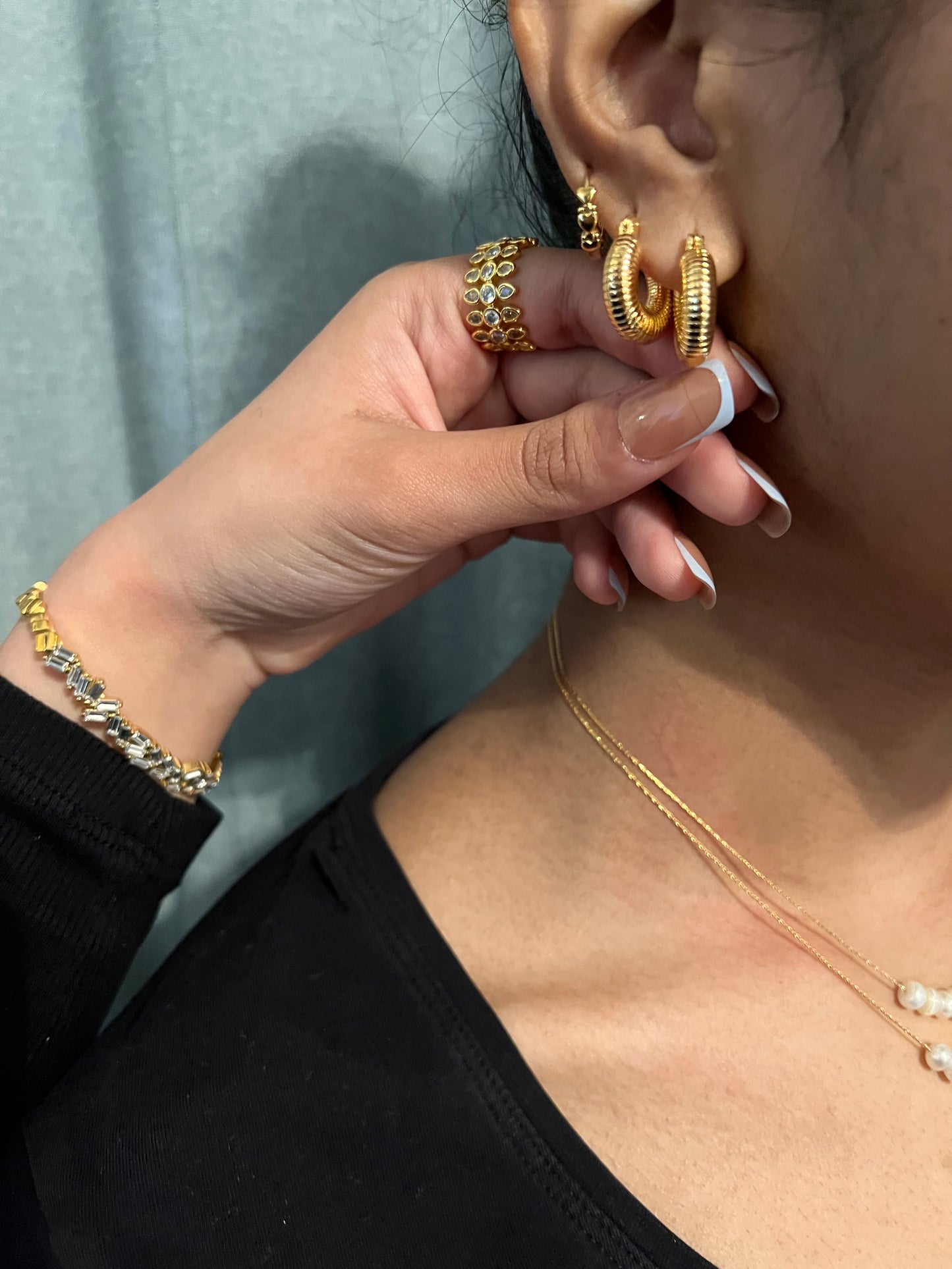 Rhodes Ribbed Gold Textured Chunky Hoop Earrings