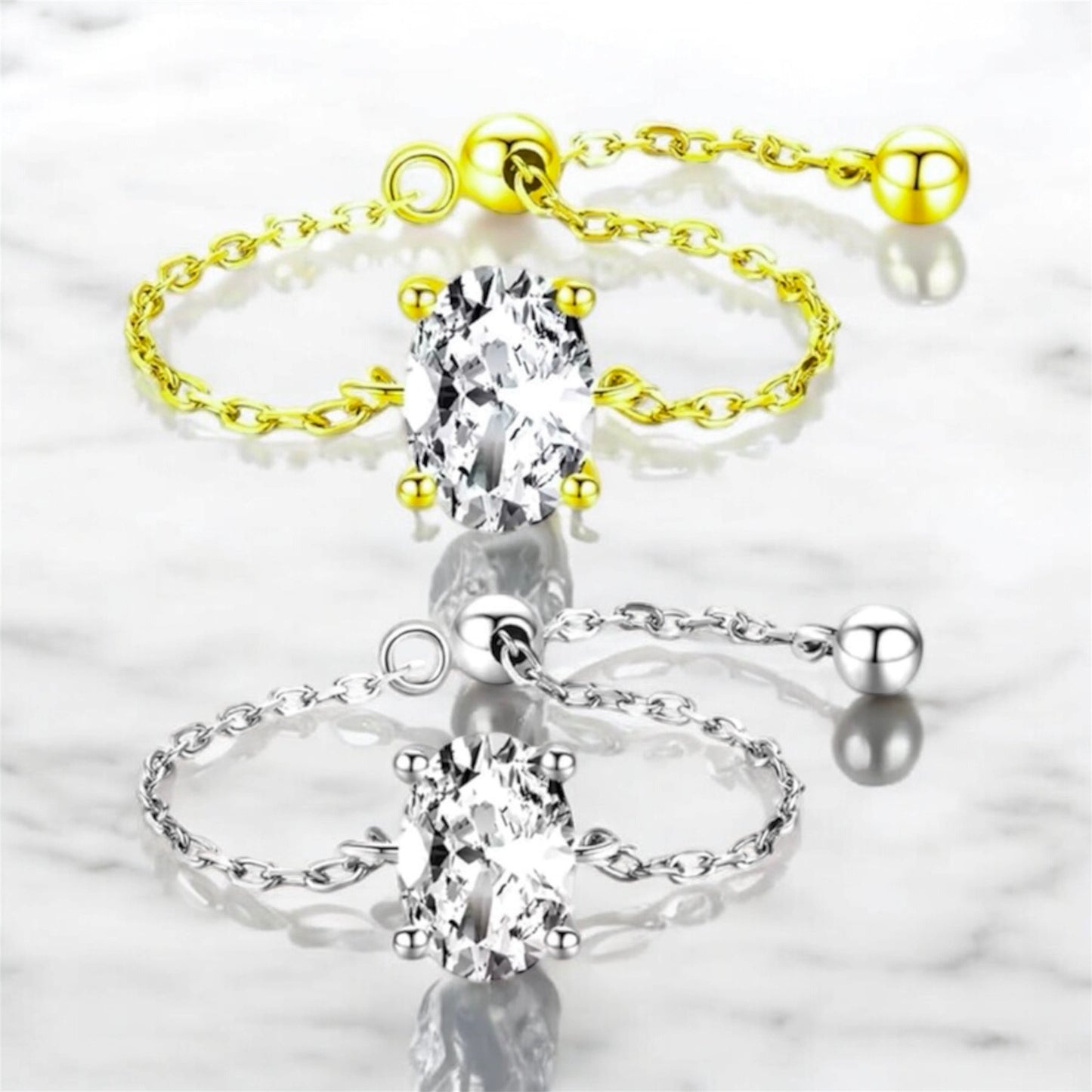 Vienna Oval Cut Diamond Chain Ring In Gold & Silver