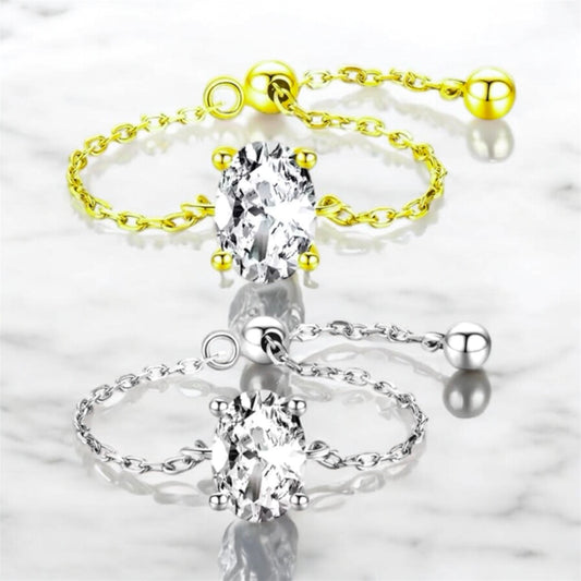 Vienna Oval Cut Diamond Chain Ring In Gold & Silver
