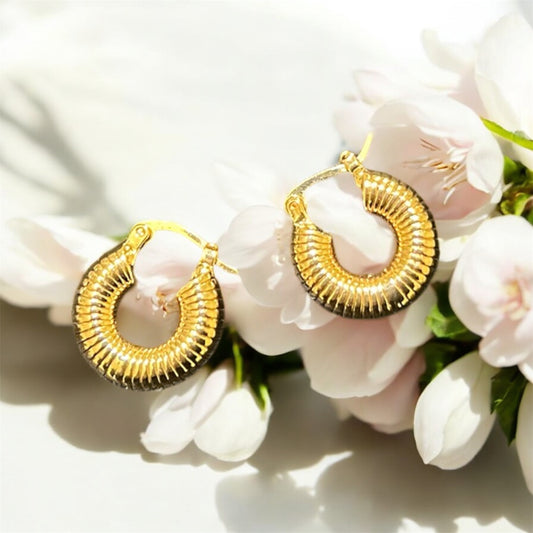 Rhodes Ribbed Gold Textured Chunky Hoop Earrings