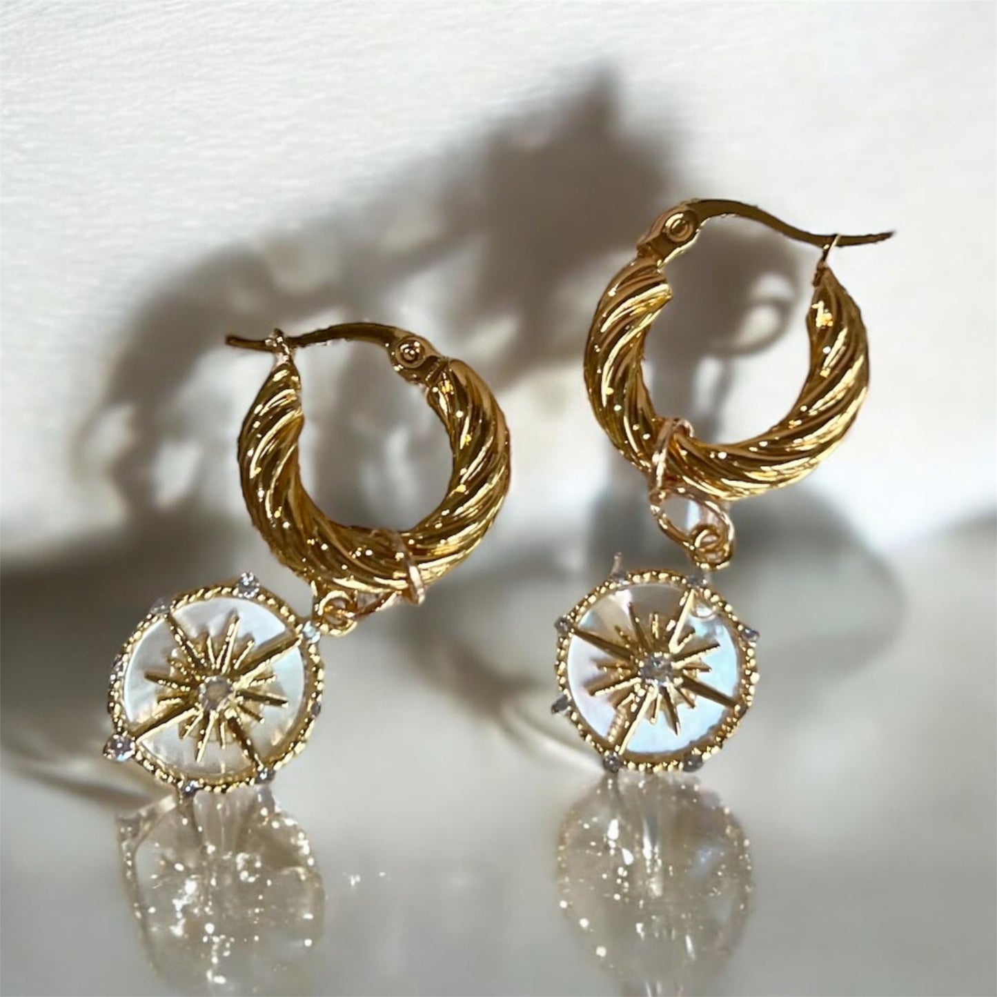 Sydney Star Shell Charm Gold Rope Chunky Huggie Hoop Earrings